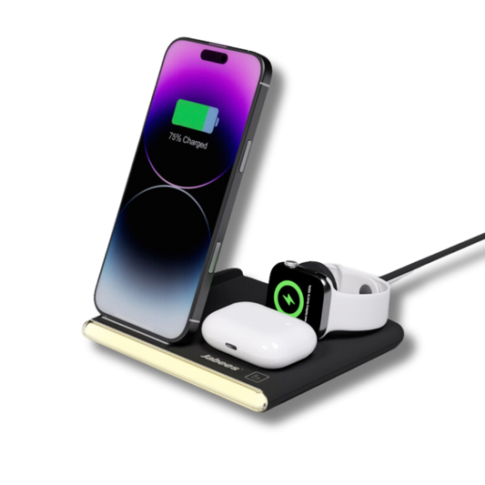 PowerGlow - Jabees PowerGlow 4-In-1 Foldable Wireless Charging Station with LED Night Light