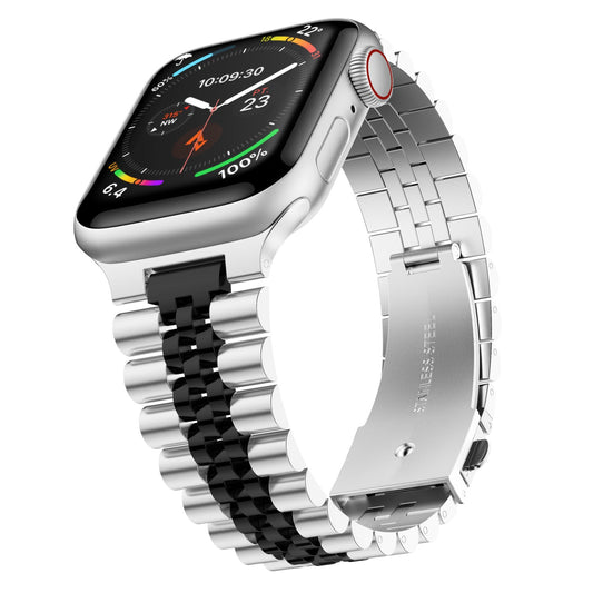 Stainless Steel Link Bracelet Band - The Perth in Silver and Black Large - Compatible with Apple Watch Size 42mm to 45mm-0