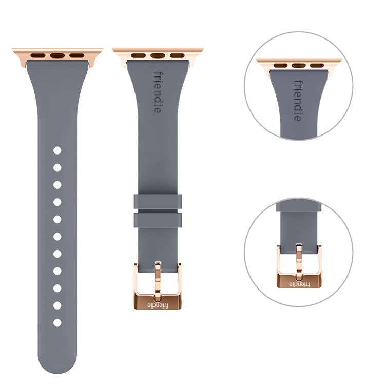 Silicone Band in Stardust Grey with Gold Classic Buckle - The Gippsland - Compatible with Apple Watch Size 38mm to 41mm