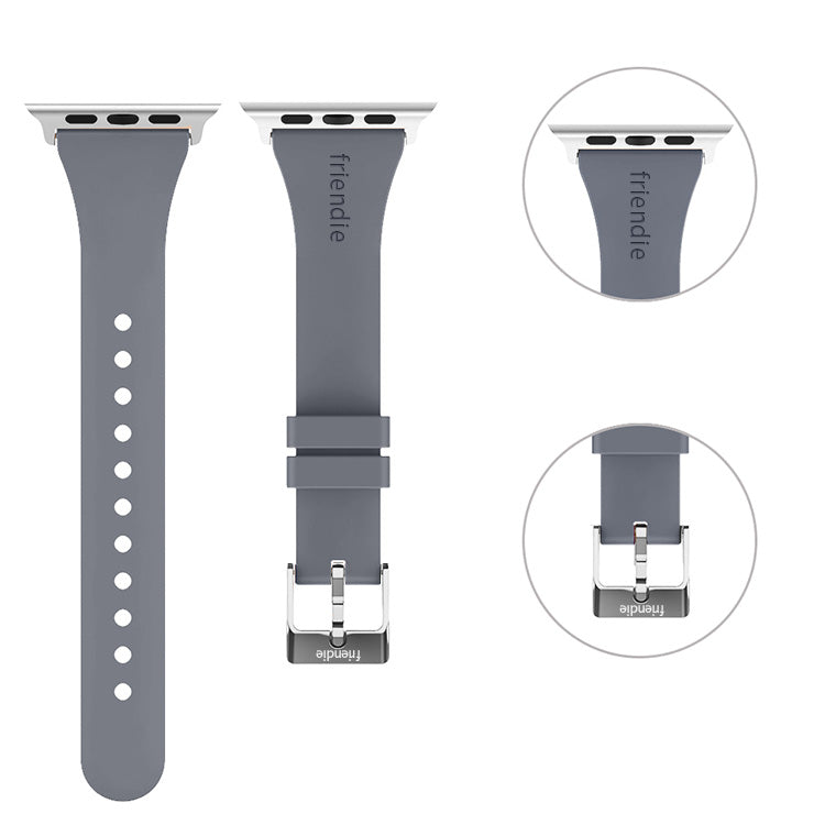 Silicone Band in Stardust Grey with Silver Classic Buckle - The Gippsland - Compatible with Apple Watch Size 38mm to 41mm