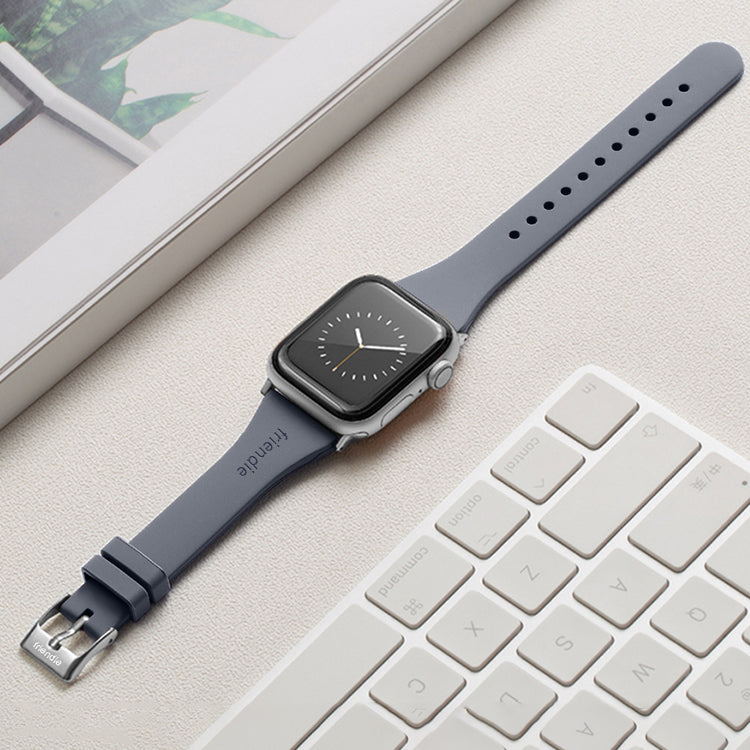 Silicone Band in Stardust Grey with Silver Classic Buckle - The Gippsland - Compatible with Apple Watch Size 38mm to 41mm