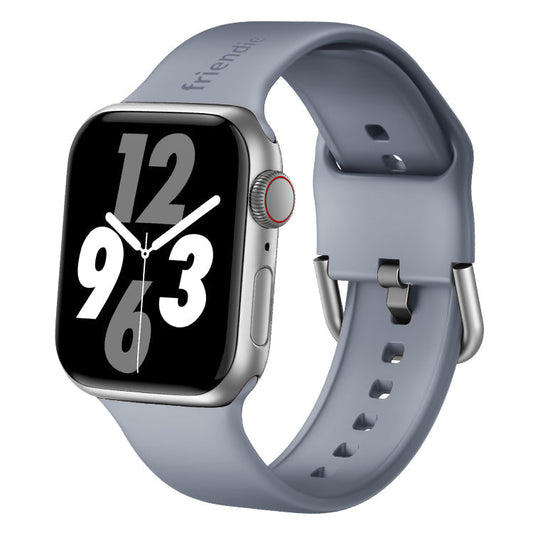 Silicone Band in Stardust Grey with Silver Modern Buckle - The Byron Large - Compatible with Apple Watch Size 42mm to 45mm-0